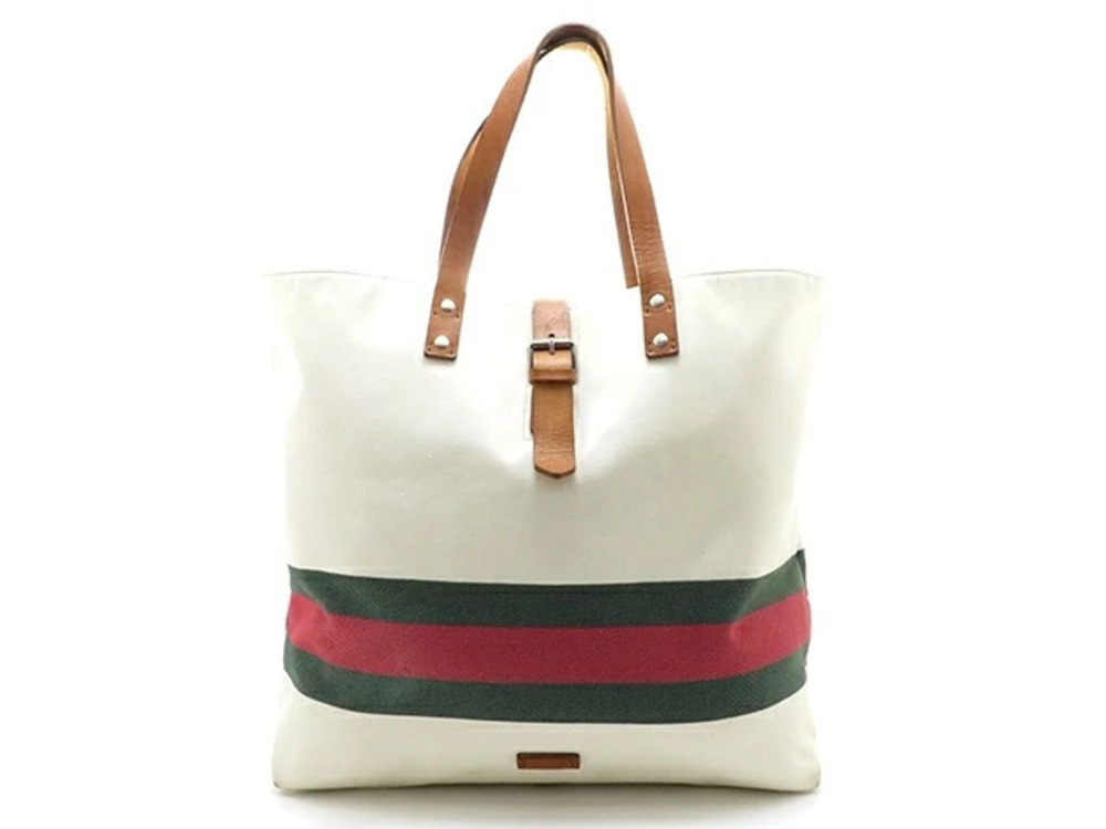 Gucci Tote Bag Webbing Canvas Leather